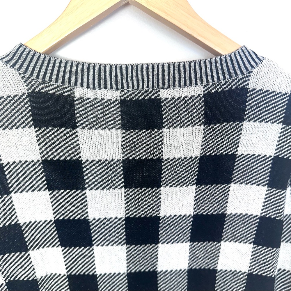 Express Sweater Medium Black White Checkered Crewneck Pullover 100% Cotton NWT - Picture 6 of 15